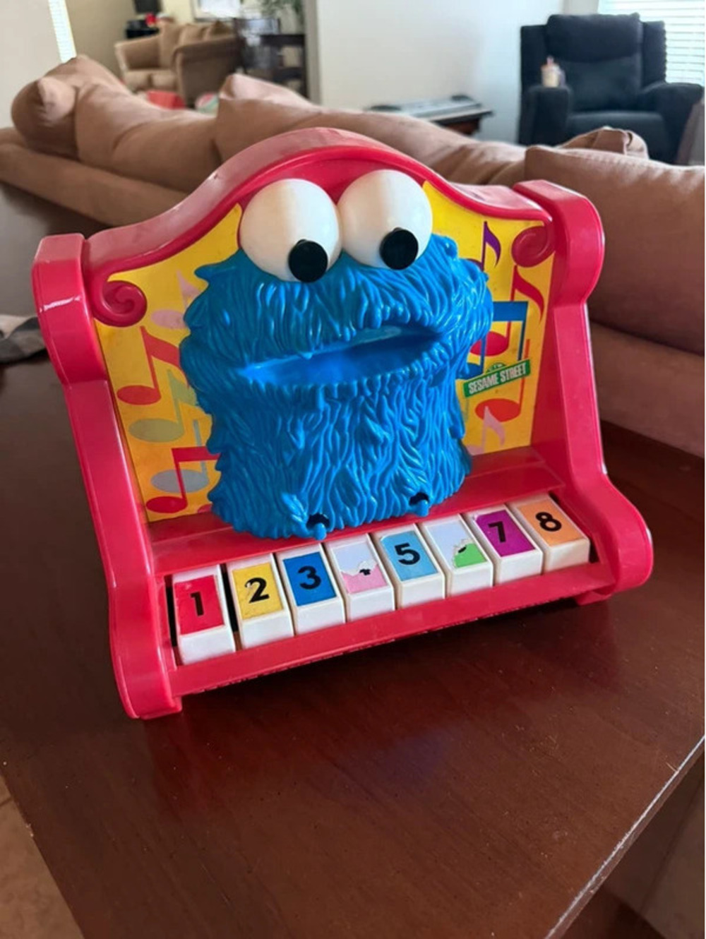 Vintage 1976 Sesame Street Cookie Monster Toy Piano Red CTW Muppets
